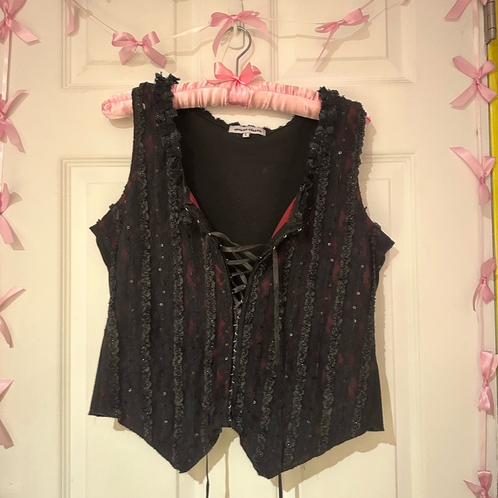 Black and red lace up corset top